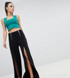 Parallel Lines Split Front Wide Leg Pants With Zip Detail - Black