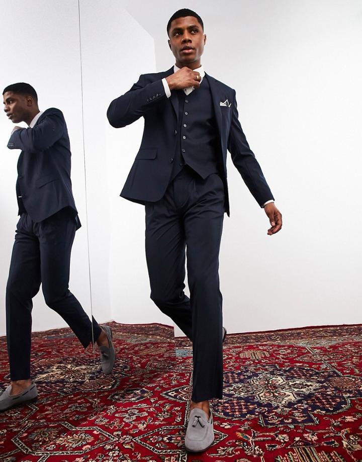 Noak 'camden' Slim Suit Pants In Navy With Two-way Stretch