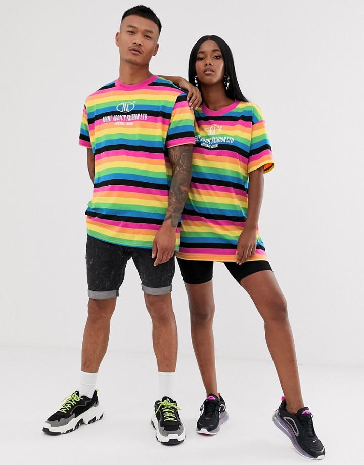 Night Addict Unisex Oversized T-shirt In Rainbow Stripe - Multi