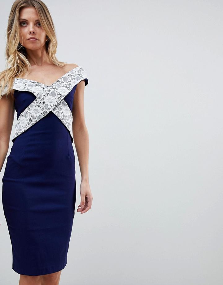 Vesper Cross Detail Pencil Dress - Navy