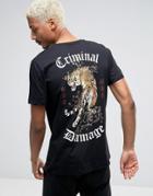 Criminal Damage T-shirt With Tiger Back Print - Black