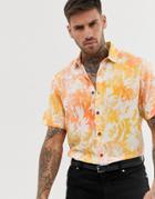 Asos Design Regular Fit Shirt In Floral Print - Orange
