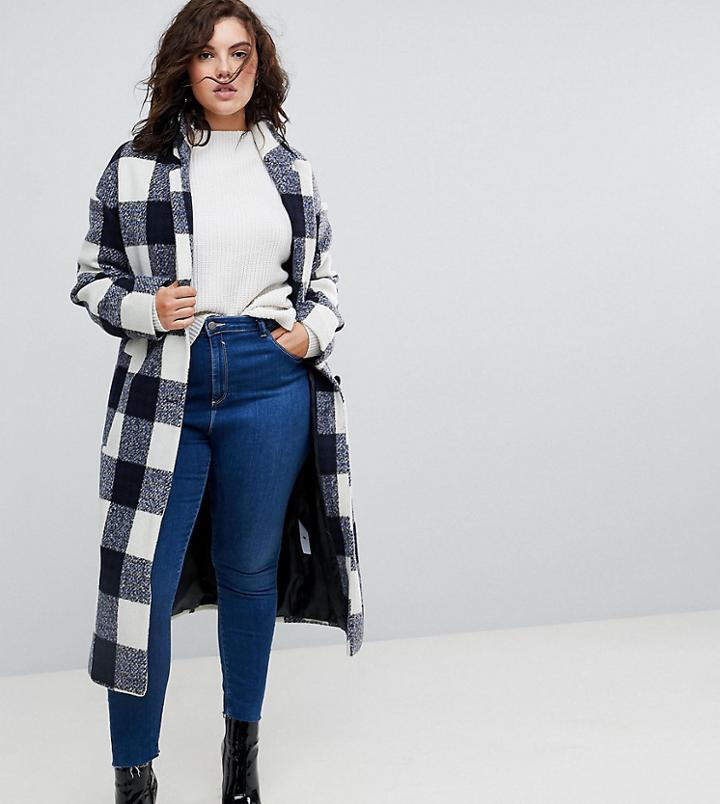 Asos Curve Check Slim Coat With Pocket Detail - Multi