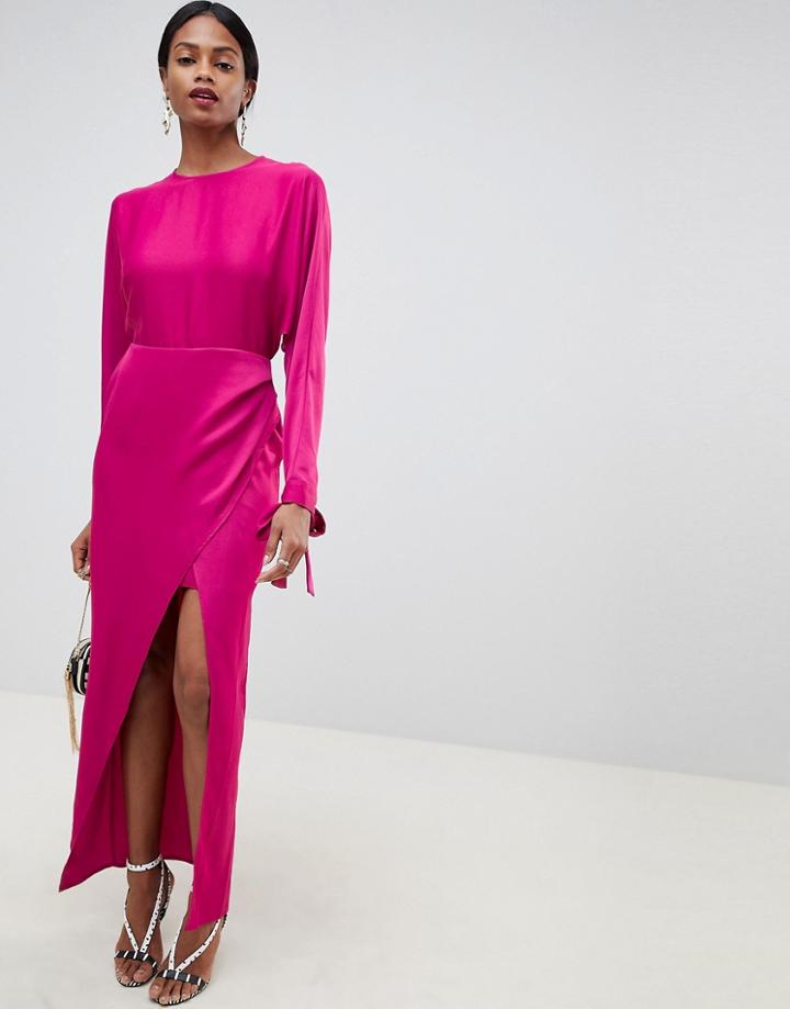 Asos Design Satin Batwing Sleeve Maxi Dress - Purple