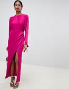 Asos Design Satin Batwing Sleeve Maxi Dress - Purple