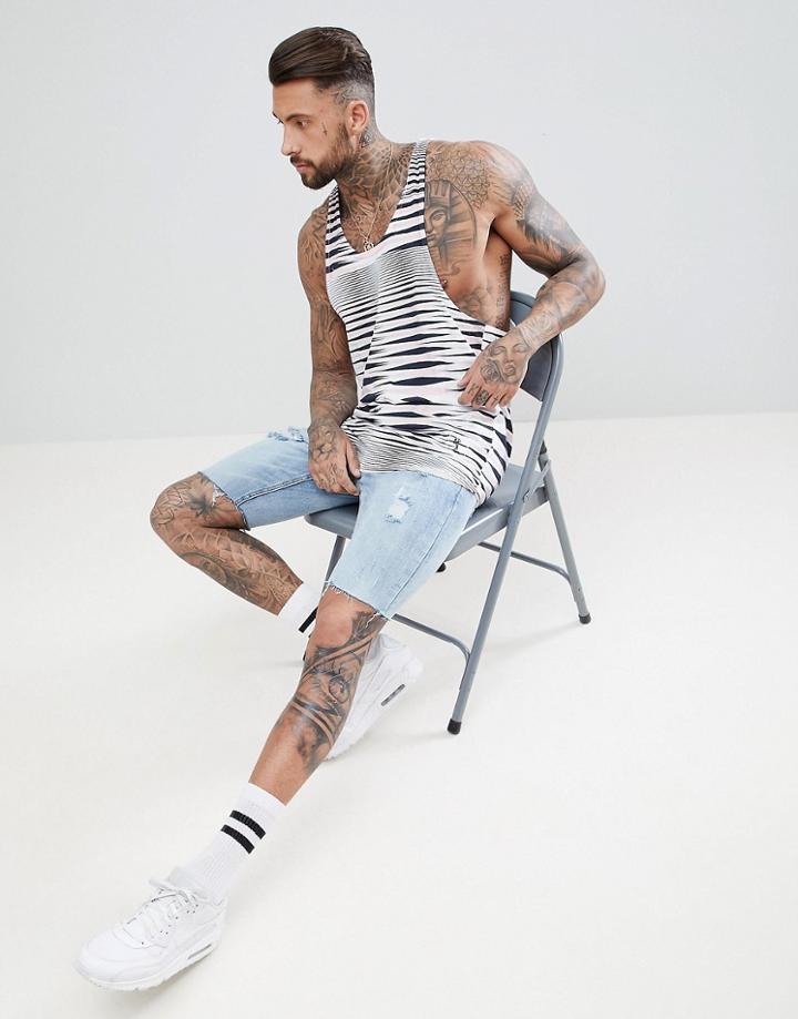 Religion Longline Racer Tank Back In White With Stripe - Pink