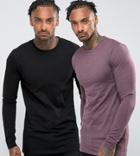 Asos Design 2 Pack Muscle Longline Long Sleeve T-shirt - Multi