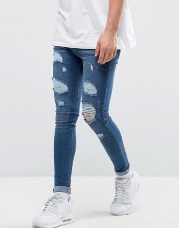Bee Inspired Super Skinny Jeans With Distressing In Dark Blue - Blue
