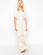 Asos Maxi Dress With Floral Embroidery And Lace Inserts - Cream