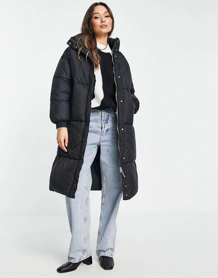 Mango Longline Padded Coat In Black