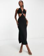 Trendyol Halterneck Midi Dress With Cut Outs In Black