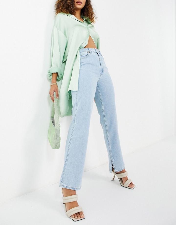Stradivarius Slit Hem Straight Leg Jeans In Bleach-blues