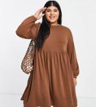 Yours Exclusive Long Sleeve Jersey Mini Dress In Brown