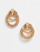 Asos Design Earrings With Textured Link Design In Gold Tone