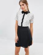 Fashion Union Shift Dress With Lace Top And Contrast Collar - Black