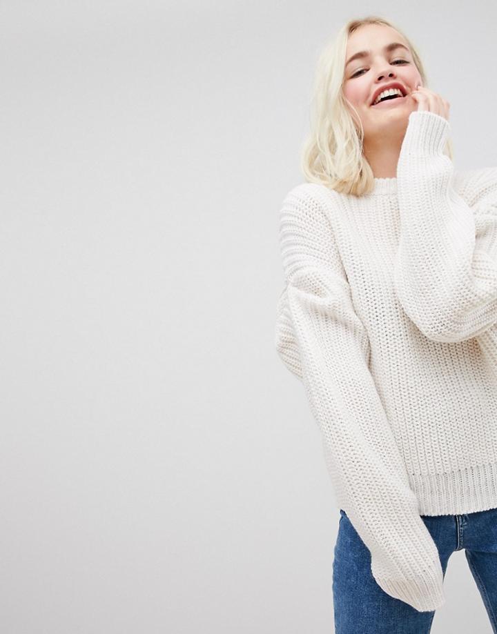 Asos Oversized Sweater With Pleat Sleeve Detail - Beige