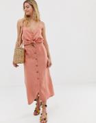 Rhythm Amalfi Linen Button Front Skirt In Desert Pink