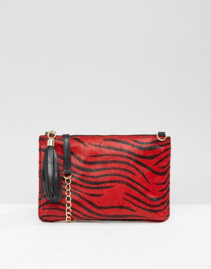 Urbancode Leather Pony Detail Clutch Bag With Optional Shoulder Strap - Red