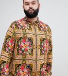 Asos Design Plus Regular Fit Floral Placement Print Shirt In Viscose - Multi