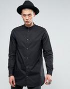 Allsaints Shirt In Longline Fit With Grandad Collar - Black