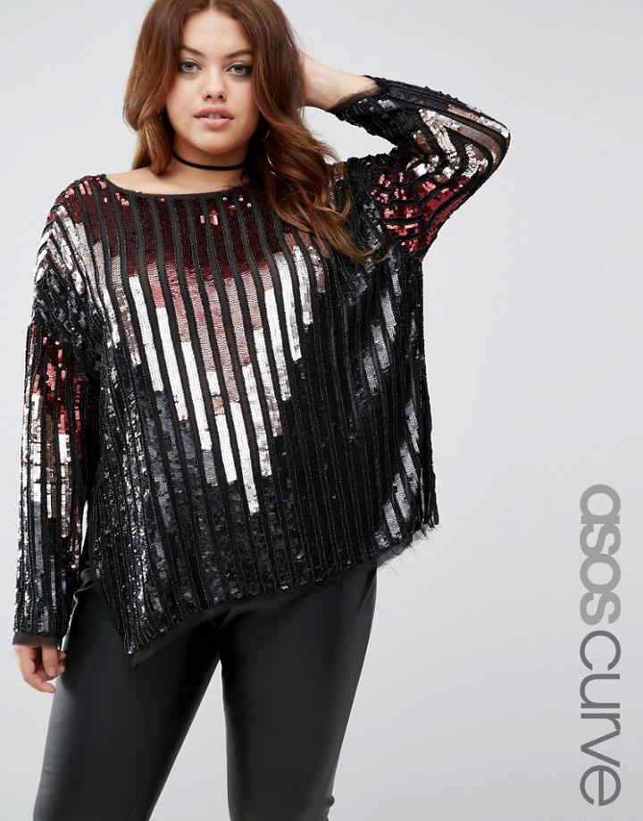 Asos Curve Tunic Top With Chevron Embellishment - Multi