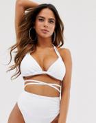 Asos Design Fuller Bust Double Strap Triangle Bikini Top In White Dd-f - White