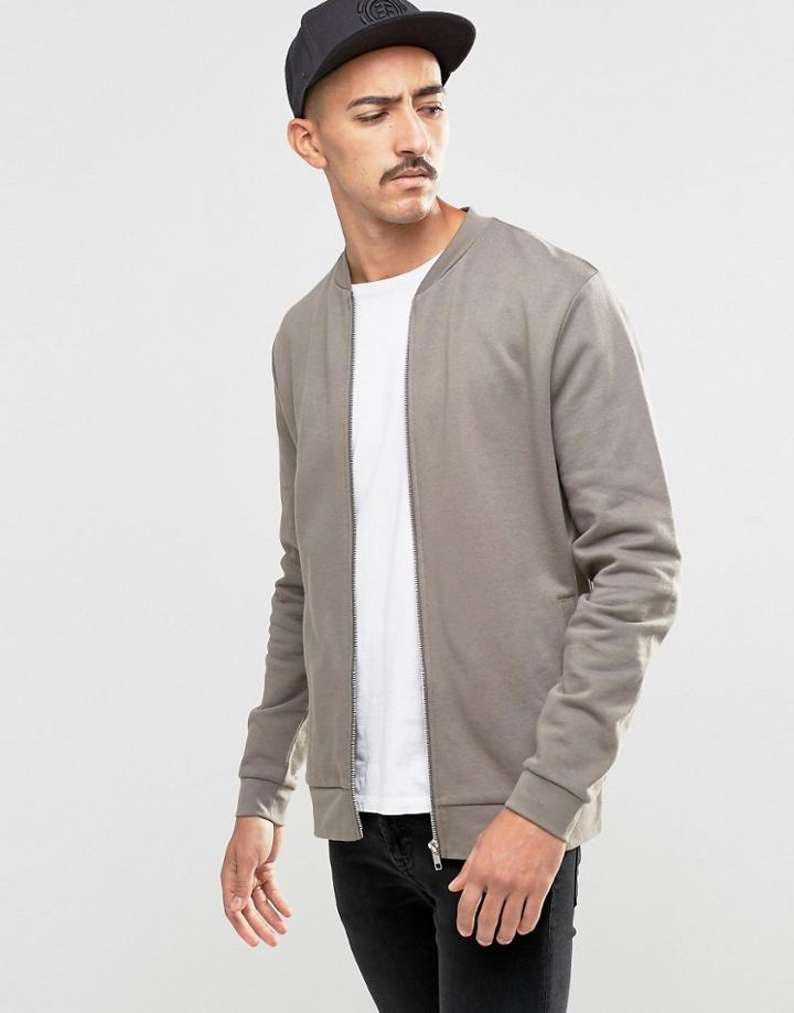 Asos Jersey Bomber Jacket In Gray - Storm Cloud