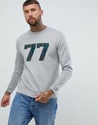 Asos Design Sweatshirt With Number Badging In Check Fabric-gray