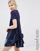 Asos Petite Premium T-shirt Dress With Satin Frill Pephem - Navy