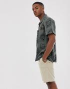 Brooklyn Supply Co Oversized Zip Through Utility Shirt With Print In Khaki-green
