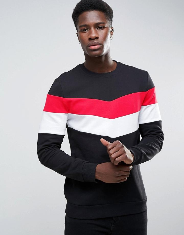 New Look Sweatshirt With Chevron Color Block In Black - Black