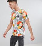 Hype Muscle T-shirt In Floral Stripe Exclusive To Asos - White