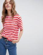 Only Anabella Striped Embroidered T-shirt - Red