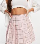 Asos Design Tall Pleated Tennis Mini Skirt In Pink Check Print-multi