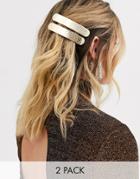 Asos Design Pack Of 2 Hair Clips With Texture In Gold Tone
