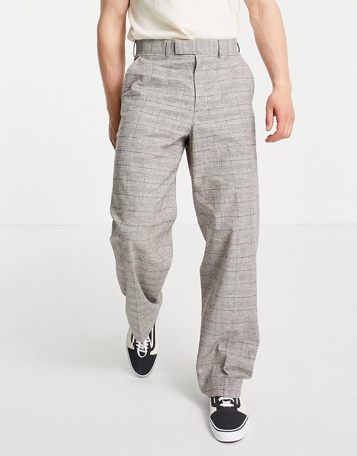Asos Design Extreme Wide Smart Pants In Brown Prince Of Wales Check