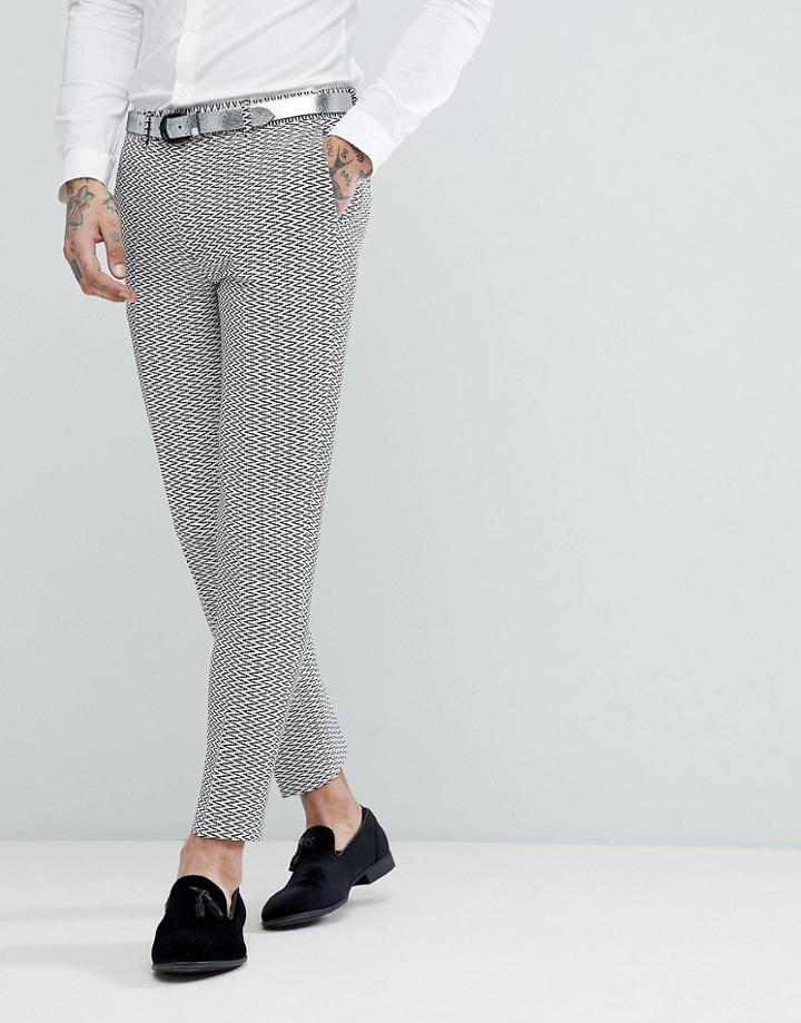 Devil's Advocate Skinny Fit Zig Zag Print Suit Pants - White