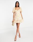 Ever New Cut Out Satin Mini Dress In Ivory Ditsy Floral-white