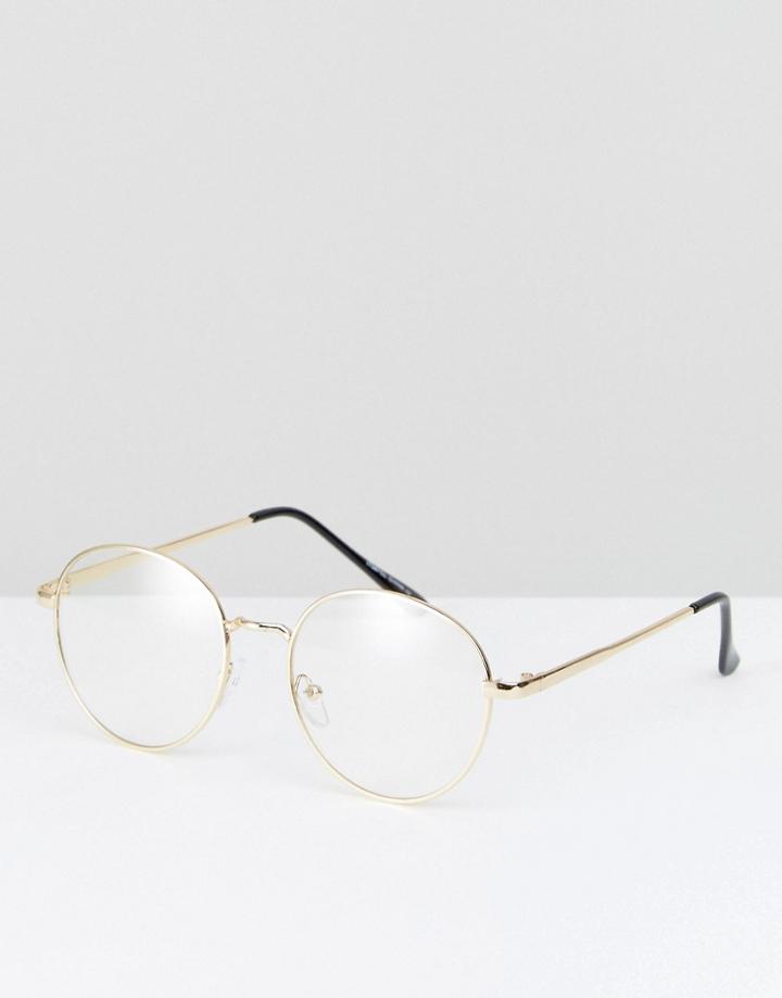 Reclaimed Vintage Inspired Round Clear Lens Glasses In Gold - Gold