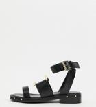 Asos Design Wide Fit Farley Premium Leather Chunky Studded Flat Sandals In Black