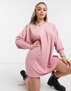 Asos Design Oversized Smock Back Sweat Dress In Rose-pink