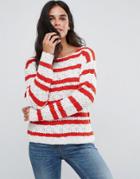 Blend She Gilli Striped Knit Sweater - Red