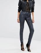 Versace Jeans Mid Rise Metallic Coated Skinny Jeans - Navy