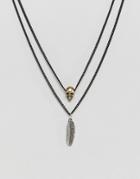 Icon Brand Matte Black Necklace With Gold & Silver Charms - Black