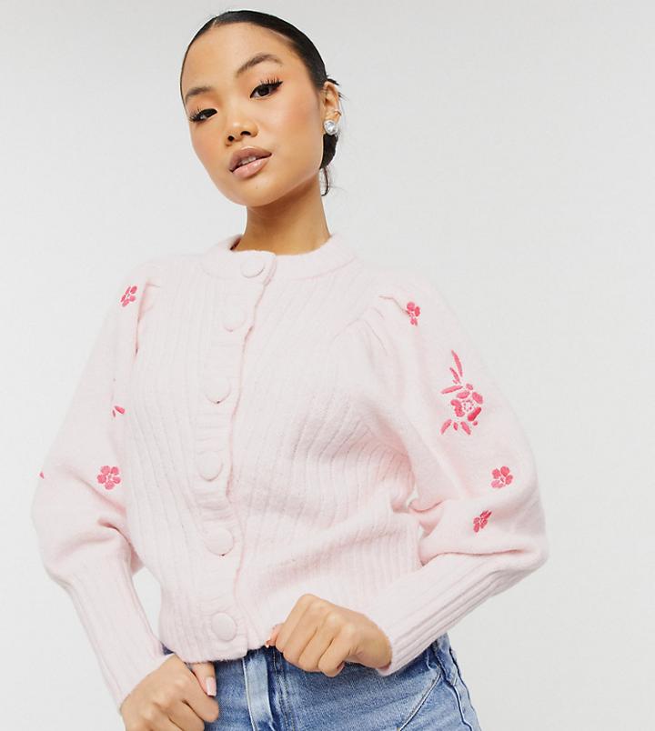 Y.a.s Petite Exclusive Cardigan With Embroidered Sleeves In Pink