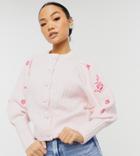 Y.a.s Petite Exclusive Cardigan With Embroidered Sleeves In Pink