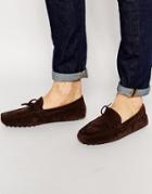 Asos Driving Shoes In Brown Faux Suede With Tie Front - Brown