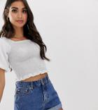 Fashion Union Petite Ruched Crop Top With Balloon Sleeves-white