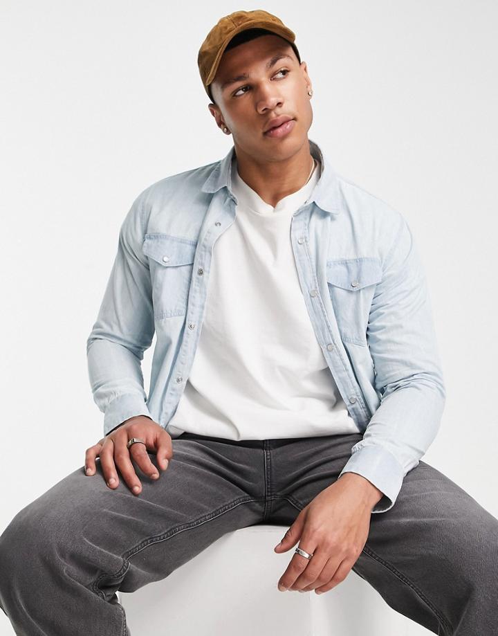 Brave Soul Denim Shirt In Bleach Blue