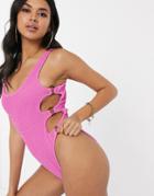 South Beach Textured Ring Side Swimsuit-pink